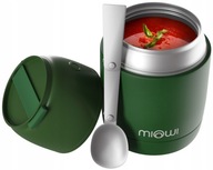 Obedová termoska na polievku jedlo Oceľová Miowi 450 ml Lyžica zelená