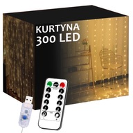 KURTYNA ŚWIETLNA 300LED 3x3m LAMPKI SOPLE - MOCNA