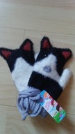 Rękawiczki dziecięce na sznurku uszy oczy kot czarne ecru szare 3-5 lat