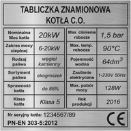 Tabliczka znamionowa na piec kocioł grzewczy C.O. - grawerowanie! 9x9cm