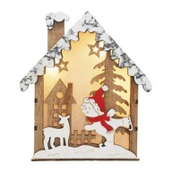 Závesná dekorácia na vianočný stromček Svietiaci drevený domček svietiaci snehuliak