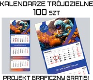 Kalendarz TRÓJDZIELNY 2024 Własny NADRUK 100 sztuk PROJEKT GRATIS