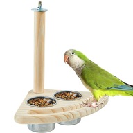 Drewniany okoń dla ptaków z miskami do karmienia ptaków wisząca miska z karmnikiem