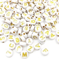 Korálky okrúhle biele abecedy zlaté písmená 100ks