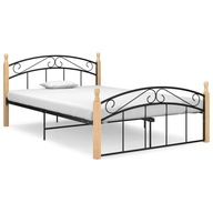 vidaXL Rám postele, čierny kov a masívne dubové drevo, 140x200 cm, 324928