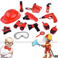 SADA KOSTÝM HASIČE HELMA PILA 13 DÍLŮ HASIČI PRO DĚTI