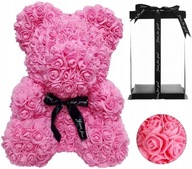 ROSE BEAR RÓŻOWY MIŚ 40CM Z PŁATKÓW RÓŻ + PUDEŁKO