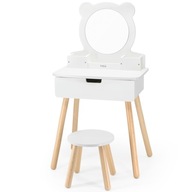 VIGA Veľký drevený toaletný stolík biely so zrkadlom a stoličkou