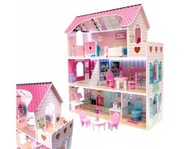 Drevený domček pre bábiky LED rohový veľký XL nábytok
