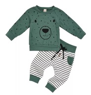Tepláková súprava medvedík zelená módna chlapčenská bavlna mikina nohavice 80