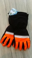 Rękawiczki długie narciarskie ortalionowe czarne pomarańczowe zima 5-8 lat