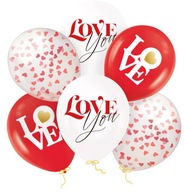 Balony lateksowe Mix konfetti Love Miłość Walentynki 6 sztuk
