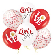 Balony gumowe LOVE czerwone konfetti serca DEKORACJA walentynki BIO 6szt