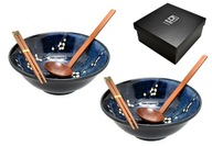 Sada 2 misiek s lyžicami a paličkami - Ramen Hana Blue 22 cm Gift Box