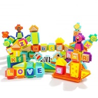 Drevené kocky Ježkovia 150 el. skladanie hračka abeceda tvary farby