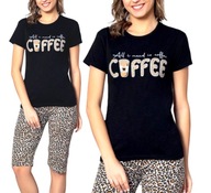 Dámske bavlnené pyžamo krásna potlač pohodlné 3/4 nohavice COFFEE XL