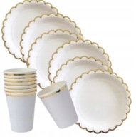 BÖGRE ÉS TÁNYÉR SZETT FEHÉR ARANY SZEGÉLY 250ML 12 DB