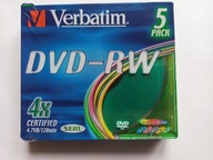 Verbatim DVD-RW x1-x4 wielokrotny zapis 5szt KOLOR