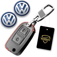 ZESTAW skórzane etui pokrowiec na kluczyk VW + 2 naklejki logo VW 14mm