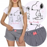 Snoopy Fistaszki Bielo-granátové dievčenské pyžamo na krátky rukáv 158 cm