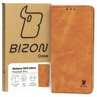 Flipové puzdro Bizon pre Samsung Galaxy S23 Ultra Pocket Pro hnedé