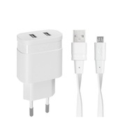 Riva Power 4122 WD1 podwójna ładowarka sieciowa 2,4A/ 2 USB, biała + micro USB k