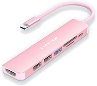 USB C Hub Dokovacia stanica PD 100W 4K HDMI čítačka SD/TF USB 3.0 ružová