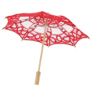Ručne vyrobený bavlnený čipkovaný mini svadobný dáždnik červený