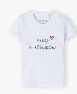 Bawełniany T-shirt z polskim napisem Urlop u dziadków r.62
