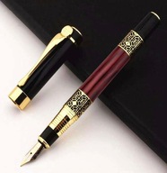 Pióro wieczne w kolorze brązowym, metalowe, długopis + 10 atramentów