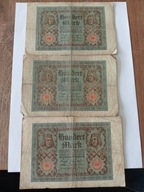 trzy banknoty Niemcy 100 Marek 1920 r Seria B,V,G