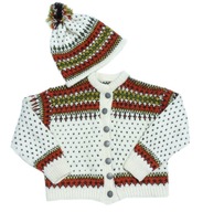 Handmade komplet dziecięcy 2cz. sweter + czapka WEŁNA WOOL gruby 98-104