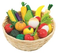 Drevené ovocie a zelenina v košíku 21ks GOKI
