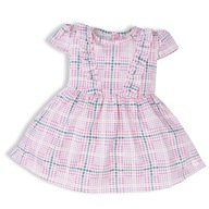Sukienka niemowlęca w różową kratkę falbanki 74