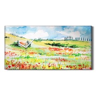 Hodiny na plátne na ráme Toskánsko Krajina 60x30