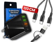 MOCNA SZYBKA ŁADOWARKA SIECIOWA QC 3.0. 3x USB + PD TYP C Z KABLEM 5W1