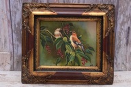 Vtáky na Vetve - Vtáky - Nádherný olejomaľba - Zlatý rám