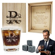 WHISKYS POHÁR KÖVEK GRAVÍROZÁS SZÜLETÉSNAPI AJÁNDÉK 18 30 40 50 DOBOZ