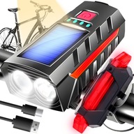 LAMPKA ROWEROWA SOLARNA ŚWIATŁO PRZÓD TYŁ LED NA ROWER KIEROWNICĘ + KLAKSON