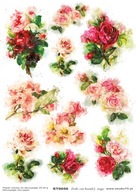 Papier Ryżowy Decoupage A4 Kwiaty Czerwone Różowe Vintage Studio75