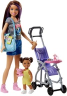 BARBIE SKIPPER LALKA OPIEKUNKA Z NIEMOWLAKIEM W WÓZKU + AKCESORIA FJB00