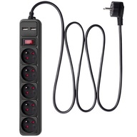 Listwa 5-gniazd zasilająca+ 2xUSB antyprzepięciowa