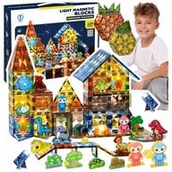 SVIETIACE MAGNETICKÉ STAVEBNÉ KOCKY DINOSAURY PRE DETI LED 126 EL