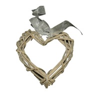 Sivé rustikálne srdce prútený prívesok svadobná ozdoba na svadbu 15 cm