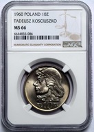 10 ZŁ TADEUSZ KOŚCIUSZKO 1960 - NGC MS66 - MAX NOTA