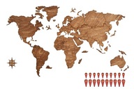 Mapa Świata na Ścianę Drewniana Duża 120 cm 70 cm