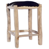 Barová stolička prírodná kozia koža a masívne teakové drevo