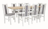 8 x tapicerowane drewniane krzesła BIAŁE + rozkładany stół BOHO do jadalni