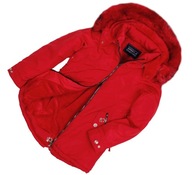 Kabát zimná bunda červená teplá kožušina 140