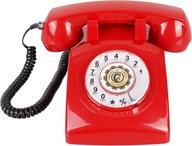 Telefon Retro Stacjonarny z Obrotową Tarczą Czerwony